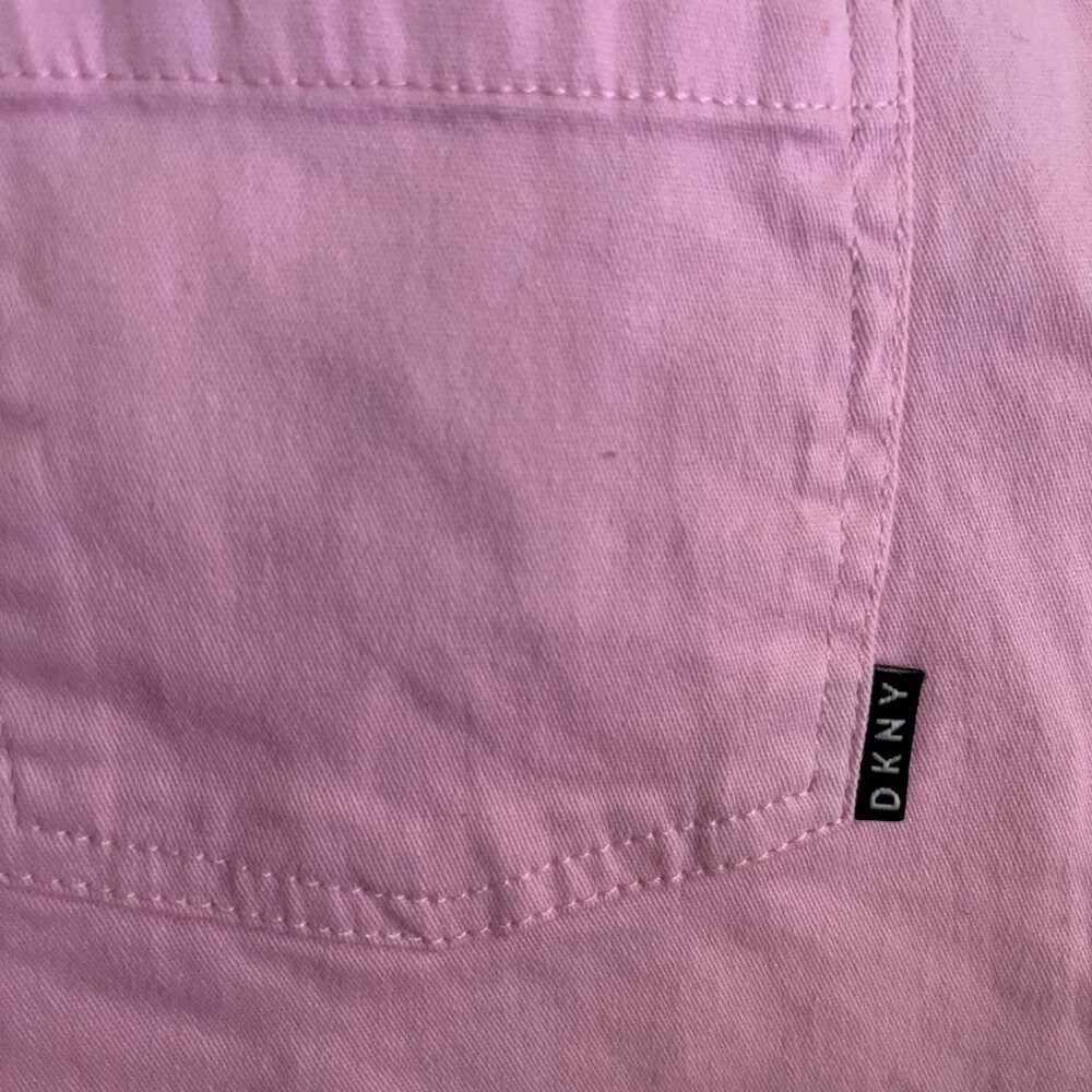 BNWT DKNY Denim Jeans Shorts Overalls w/Suspenders (12) in pink smoke - Picture 3 of 7